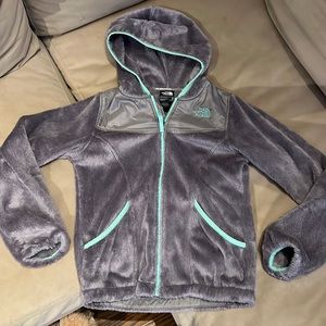 Girls North Face fuzzy zip up jacket